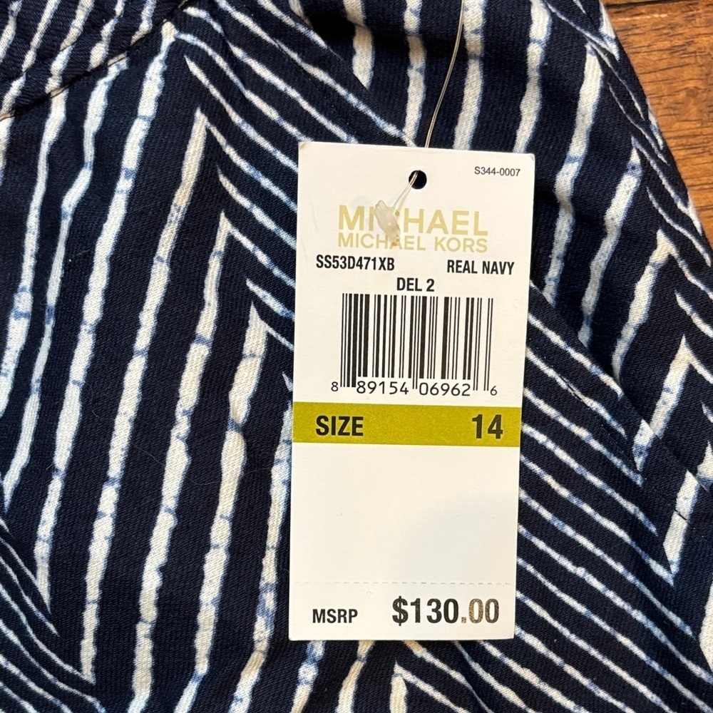 NWT Michael Kors Linen Navy/white wide legged pants sz 14 - Picture 3 of 4